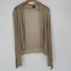 XOXO Y2K Beige Crochet Open Knit Cardigan Women's Large Boho Hippie Long Sleeve